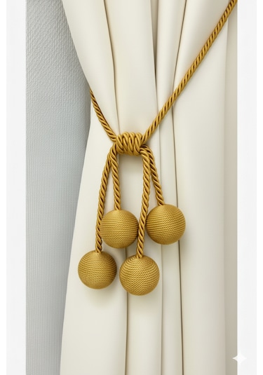 Modern Sarım 4 Toplu Braçol Kornişe Takmatik Ipli Tavan Perde Aksesuarı Gold