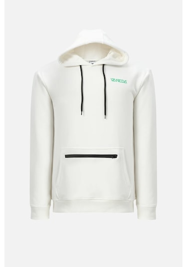 Oversızed Fıt Kapusonlu Ve Sırt Baskılı Sweatshırt Beyaz