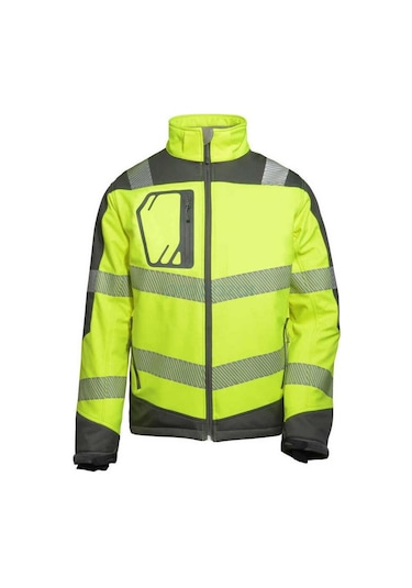 Reflektörlü Su Geçirmez Termal Softshell İş Montu Sarı Sarı