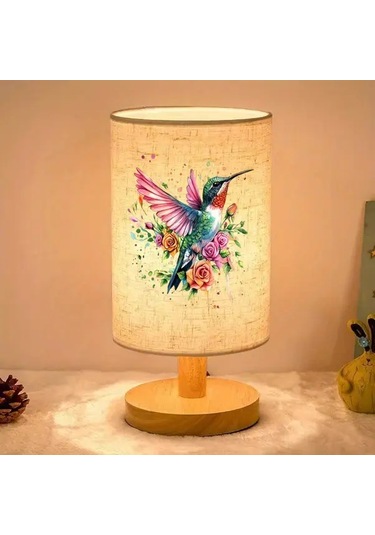 Willowhaven 24x10 Çiçek Dalı Kuş Baskılı Nordic Ahşap Renk Masa Lambası Yatak Odası Ve Ofis İçin Usb Led Işık Ahşap