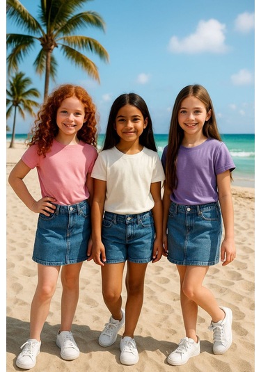 Çocuk Basic T-shirt Kız - Erkek Unisex %100 Pamuk 3'lü Süper Paket K-11