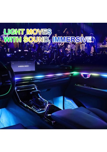 Seametal Led Senfoni Ortam Işığı Araba İç Usb Dekorasyon Atmosfer Neon Rgb Gökkuşağı Akrilik Şerit App Uzaktan Kumanda 1pc Strip 75cm+25cm