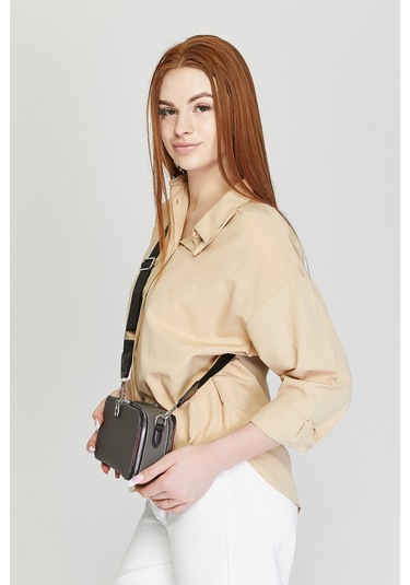 Morpelikan Koyu Gri Kabartma Kadın Omuz Çantası Gri