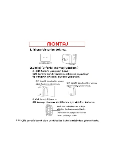 Cacazi 2 Buton 1 Alıcı Su Geçirmez Beyaz Pilsiz Kablosuz LED Kapı