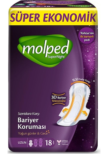 Molped Süpernight Hijyenik Ped Uzun Süper Ekonomik 18'li