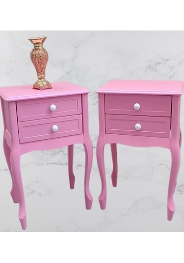 Komodin 2adet 90358 Klasik Kayın Aslan Ayak Parlak Pembe Lake Çift Çekmece Elyapım