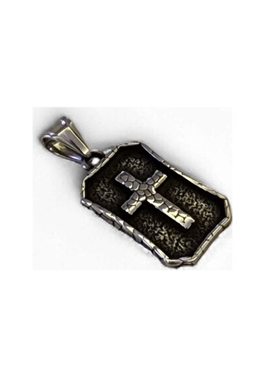 Dikdörtgen Çerçeveli Haç Çelik Kolye Ucu Silver