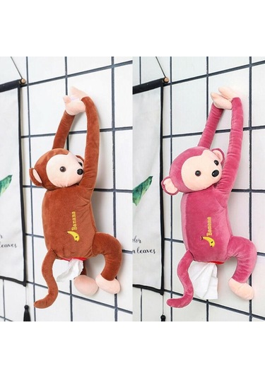 Kahve Yaratıcı Karikatür Maymun Araba Asılı Kağıt Peçete Doku Kutusu Tutucu Taşınabilir Ev Ofis Kağıt Kutusu