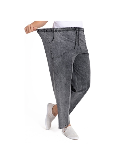 Erkek Ham Bez Lastikli Yüksek Bel Rahat Kalıp %100 Natural Pamuk Eşofman Alt Pantolon Alt Giyim 2188-Antrasit