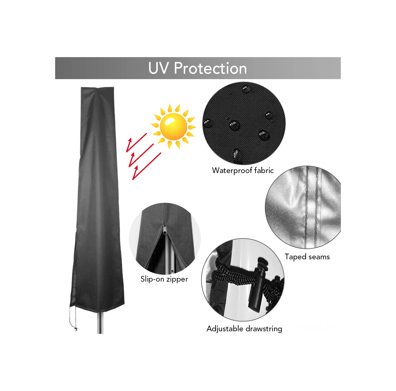 Neevoyu 210d Oxford Kumaşlı Siyah Bahçe Şemsiyesi Koruyucu Kılıfı - Su Geçirmez, Hava Dayanıklı, 240x57x57 Cm Büyük Boy