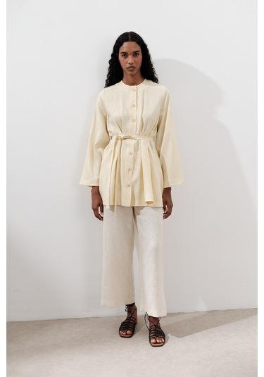 Keten Pensli Tunik Sarı Sarı