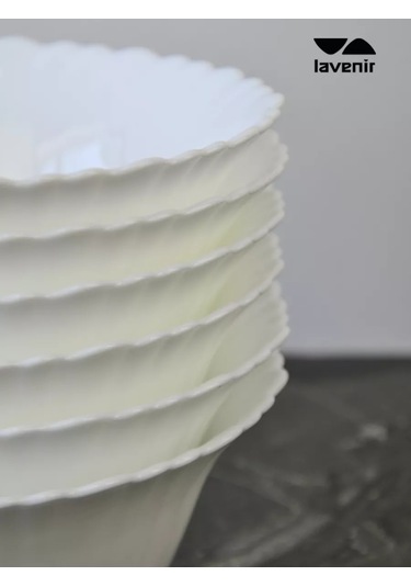 Lavenir Salata Kasesi Seti Beyaz Cam Seramik 6 Adet Derin Tabaklar 550 236350886 Beyaz