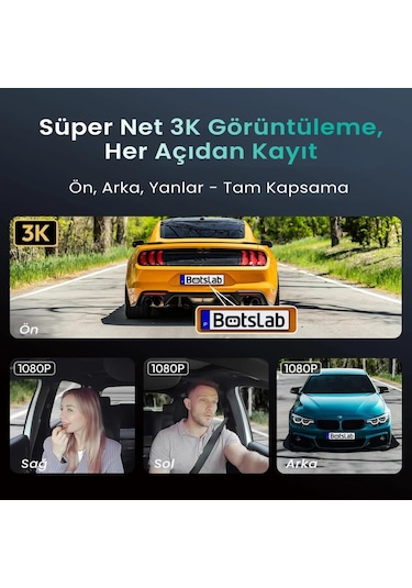 360+ Botslab G980h Pro 3k 4 Kameralı Wifi+gps Akıllı Araç İçi Kamera +150 Geniş Açı+yaya Algılama+gece Görüşlü 128gb Hafıza Kartı