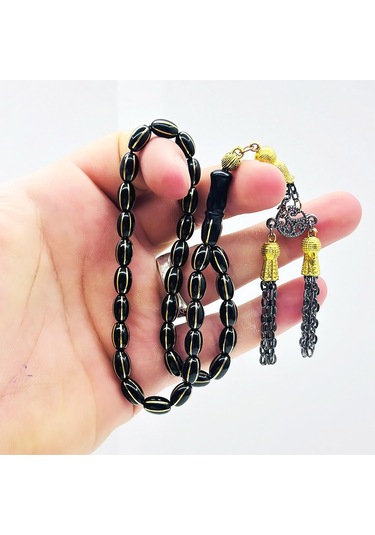 Sarı Yaldız İşlemeli Gürcistan Oltu Taşı Tesbih