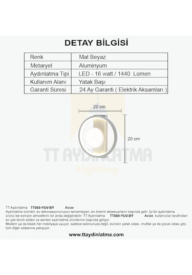 Tt069-yuv-by Tt Aydınlatma Toplu Mat Beyaz 3 Renk Ledli Aplik Beyaz