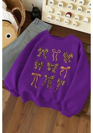 Benroma Çilek Baskılı Unisex Sweatshırt Mor
