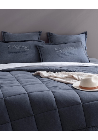 Bobigny Çift Kişilik Pamuklu Supersoft Comforter Set - İndigo Indigo