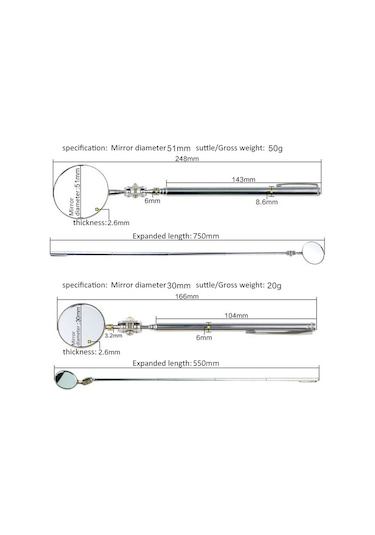 Sones Araba Tamir Algılama Aynası Üniversal Katlanır Kaynak Şasi Muayene Ayna Model: Pembe Saplı 50mm