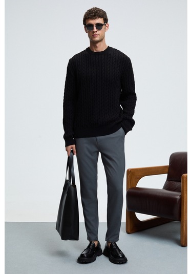 CRUDO Erkek Yanları Ve Arkası Cepli Fermuarlı Regular Fit Dokuma Koyu Gri Pantolon