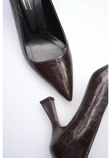Trendella Acı Kahve Kroko Topuklu Kadın Stiletto Tr20ms02g Siyah