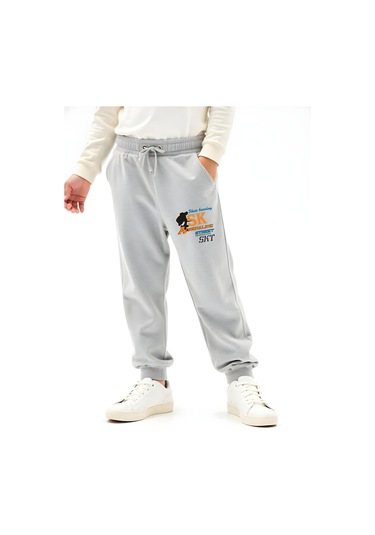 Sk Baskılı Erkek Çocuk Beli Lastik Detaylı Bağlamalı Eşofman Altı Gri