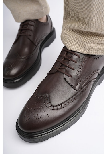 Muggo Andre Garantili Klasik Hakiki Deri Bağcıklı Ortopedik Erkek Casual Ayakkabı Kahverengı Kahverengi