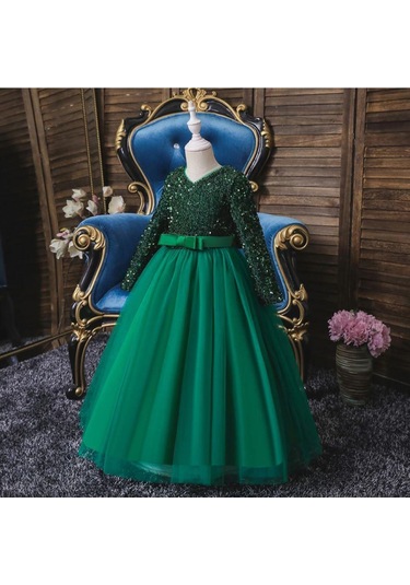 Mashotrend Yeşil Zara Payetli Çocuk Abiye - Kız Çocuk Elbise Çok Renkli