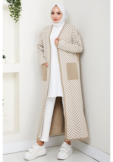 Çizgi Detaylı Triko Hırka 1604 - Taş Taş