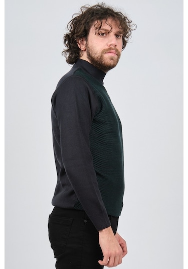 Çizgi Triko Erkek Yarım Balıkçı Yaka Desenli Kazak 42564229 Laciv Lacivert