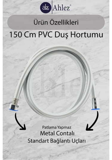 Ahlez Caprice Duş Başlığı + Banyo Pvc Duş Hortumu Spiral Duş Seti Krom