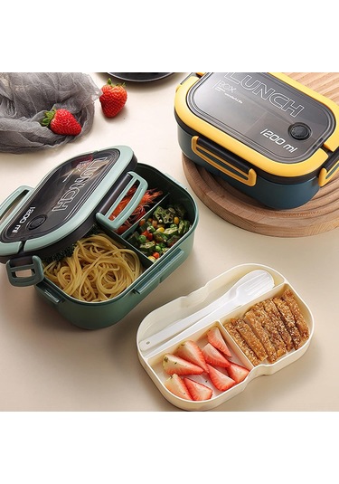 Moveevo 1.2l Mavi Çift Katlı Muhafaza Kutusu - İşçiler Ve Öğrencilere Uygun, Silikon O-ringli Leakproof, Sağlıklı Pp Malzeme, 260g Lacivert - Sarı