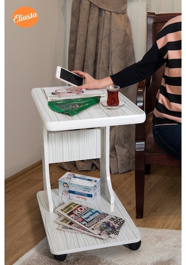 Eliusta %100 Mdf Tekerlekli C Yan Sehpa Koltuk Yanı Sehpa - Yeni