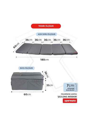 Xpermate Katlanır Şezlong Minderi Çantalı Cepli Foldpack 30x60ant