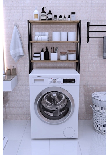 Nova Çamaşır Makinesi Üstü Düzenleyici Raf Banyo Dolabı Rafı Makina Üstü Dolap Raf Ceviz