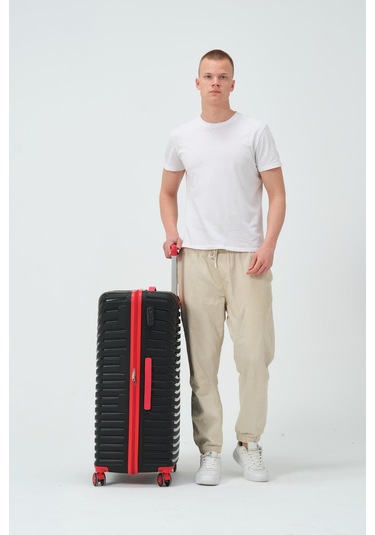 Keo-plus Siyah-kırmızı Büyük Boy Silikon Kırılmaz Pp Valiz Siyah - Kırmızı
