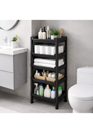 Porsima Org-75-ecom 5 Katlı Düzenleyici-banyo Mutfak Organizer Raf Siyah