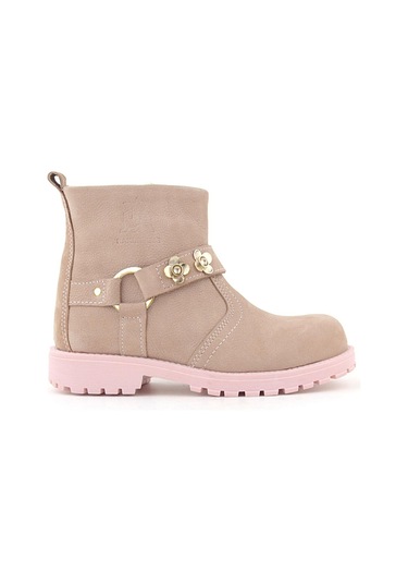 Rakerplus Chiron Hakiki Deri Pembe Fermuarlı Çiçekli Kız Çocuk Bot Pembe