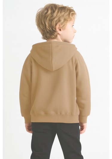 Kız - Erkek Çocuk Basic Fermuarlı Kalın 3 İplik Kışlık Okul Sweat Ak1815 Bej
