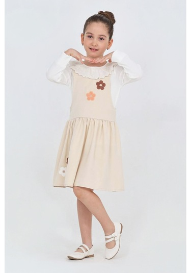 Kız Çocuk 2'li Elbise Elbise+badi Bluz 12342 Ekru