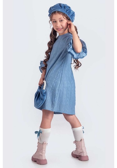 İndigo Valon Kesim Şapkalı-çantalı Elbise İndigo