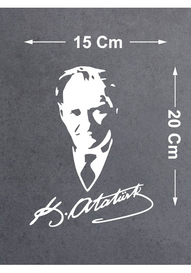 Mustafa Kemal Atatürk Silüet - Atatürk Imza Sticker - Araba Oto Motosiklet Karavan Araç Sticker Etiket - 00565 20x15 Cm