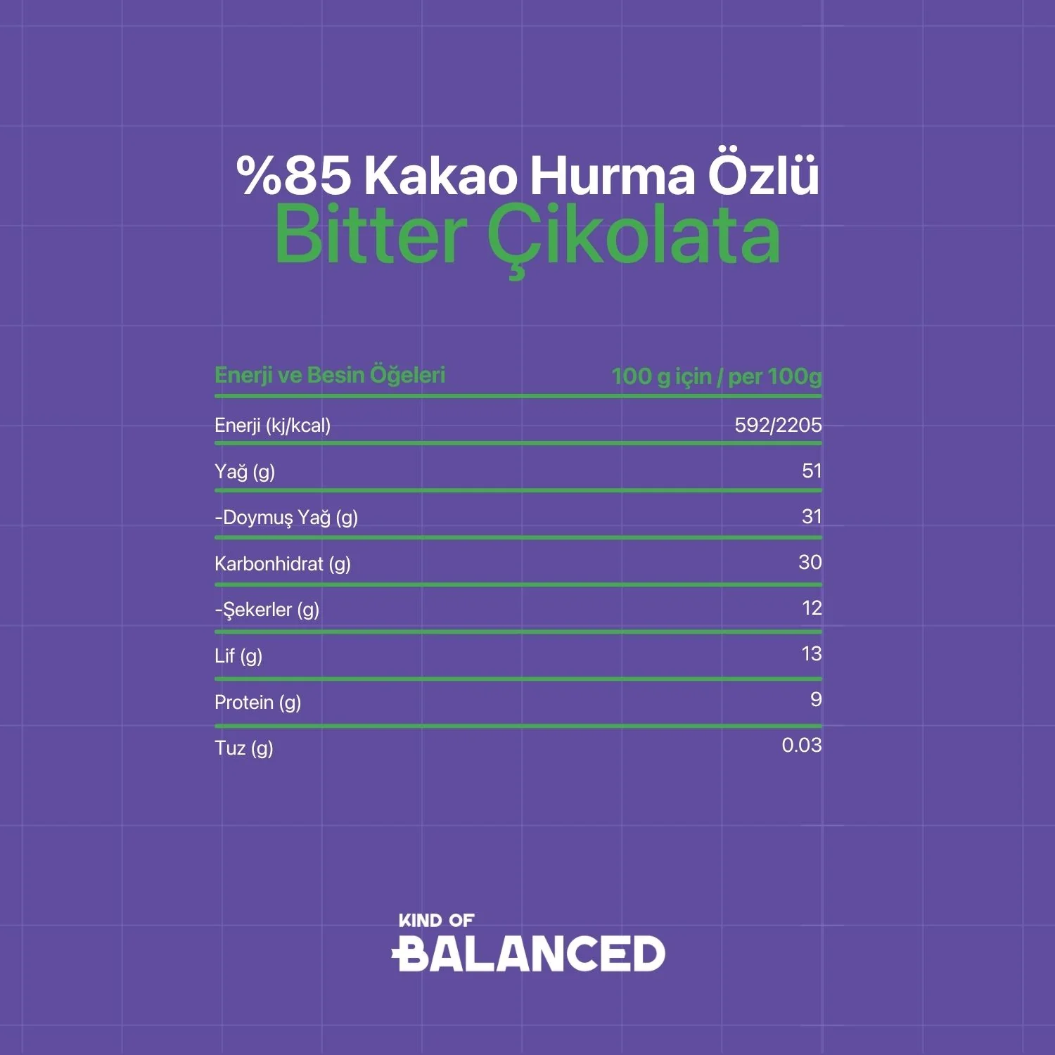 %85 Kakao Hurma Özlü Bitter Çikolata 40 Gr