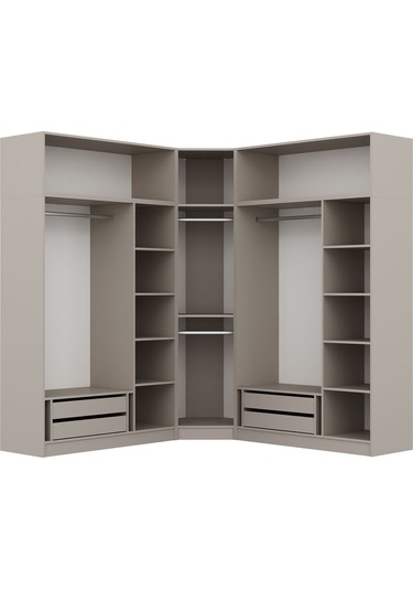 Kale 7 Kapaklı 4 Çekmeceli Köşe Dolap + Yüklük Kumtaşı Mebran Panjur 255cm Bej