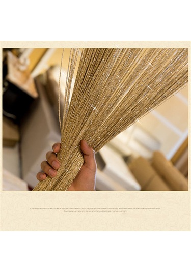 Hfambition Parlak Pullu Gümüş İplikli 100x200cm Şeffaf Perde Dekoru - Altın Renk