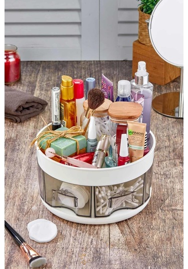 Toptanfoni 360 Dönebilen 2 Katlı Çekmeceli Mutfak Baharatlık Organizeri Ve Düzenleyicisi 6 Bölmeli Büyük Boy Şeffaf