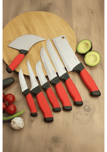 Lazoğlu 7li Bıçak Seti Kırmızı - Siyah