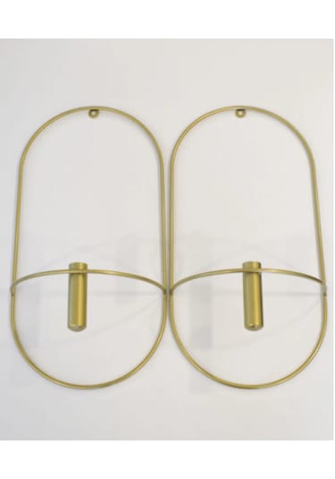 MetaQuartz Aksesuar 2 Li Gold Oval Çiçeklik , Modern Dekoratif Metal Duvar Çiçeklik Altın