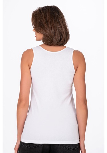 Kadın Pamuklu Ribana Esnek Biyeli Kalın Askılı Örme Atlet Beyaz K0111-beyaz