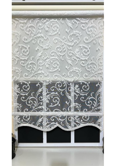 Çift Mekanizmalı Ekru Beyaz Tül Perde Ve Ekru Stor Perde Stb45251-v01 Ekru