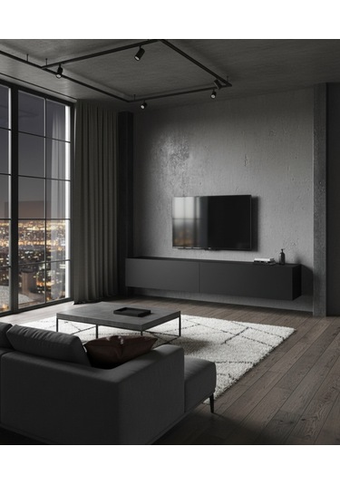 Mac Dizayn Adresan 200 Cm Soft Siyah Tv Ünitesi & Tv Sehpası Mat Siyah